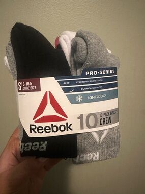 Reebok Pro-Series Girls’ Crew Socks- Black, Gray & White - Shoe Size 6-10.5